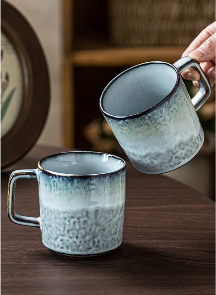 350ml Handcrafted Reactive Glaze Ceramic Mug Coffee Cup with Handle Dishwasher & Microwave Safe Modern Rustic Drinkware for Home & Office Unique Blue-Grey Gradient - Image 3